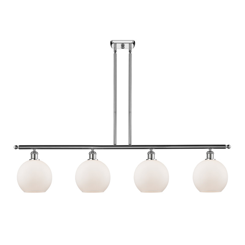 Luminaire suspendu linéaire à 4 lumières pour îlot de cuisine Baptista, Ampoule DEL 6 watts Vinage, Chrome poli, Blanc mat