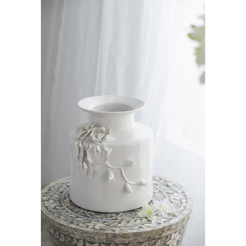 Vase de table en céramique blanc cassé, H 8,8 po x l 7,9 po x P 7,3 po