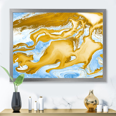 " Blue And Gold Marble Waves " Painting Print