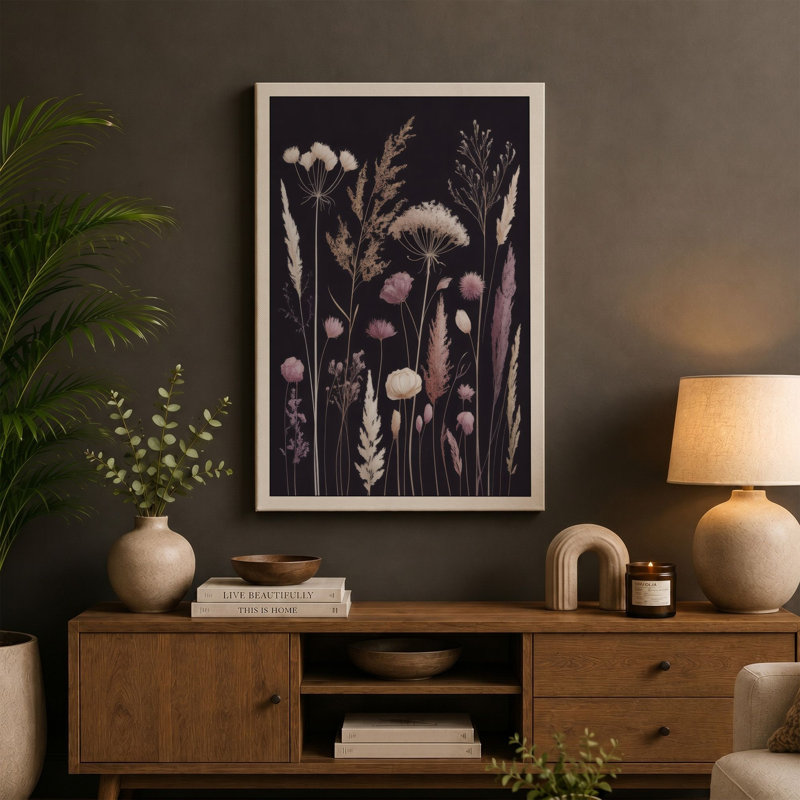 Dried Wildflowers Study Botanical - Wrapped Canvas, 36x24 - 91.4 x 61.0 cm, Sage Border