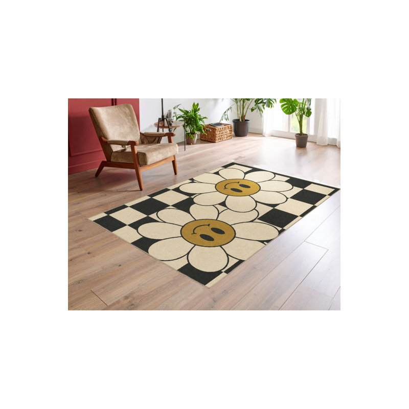 Tapis beige tissé à carreaux Mosso, 3'11" x 5'11"