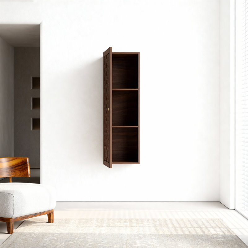 Armoire à linge murale de salle de bain à 1 porte avec tablettes en noyer Tobi