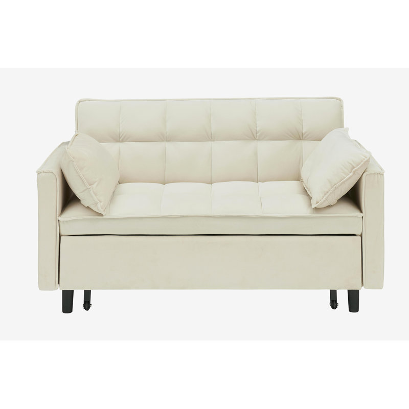 Canapé moderne en velours, canapé-lit coulissant, canapé-lit décontracté avec dossier, canapé-lit convertible 3 en 1, Beige
