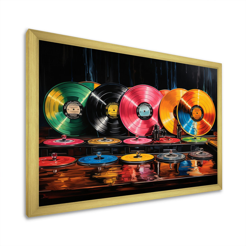 Colorful Colorful Serenade II - Disques vinyle, art mural, H 24 po x l 32 po x P 1 po, Cadre doré à une seule photo