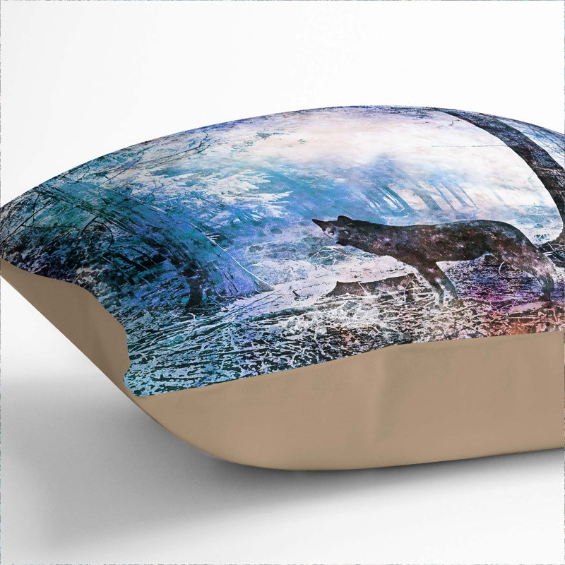 Wolf in a Magical Forest Cushion with Filling, 55cm H x 55cm W x 20cm D, Stone