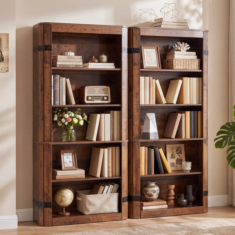 Bibliothèque à 5 niveaux, tablette de rangement de style champêtre de 180 cm pour salon et bureau