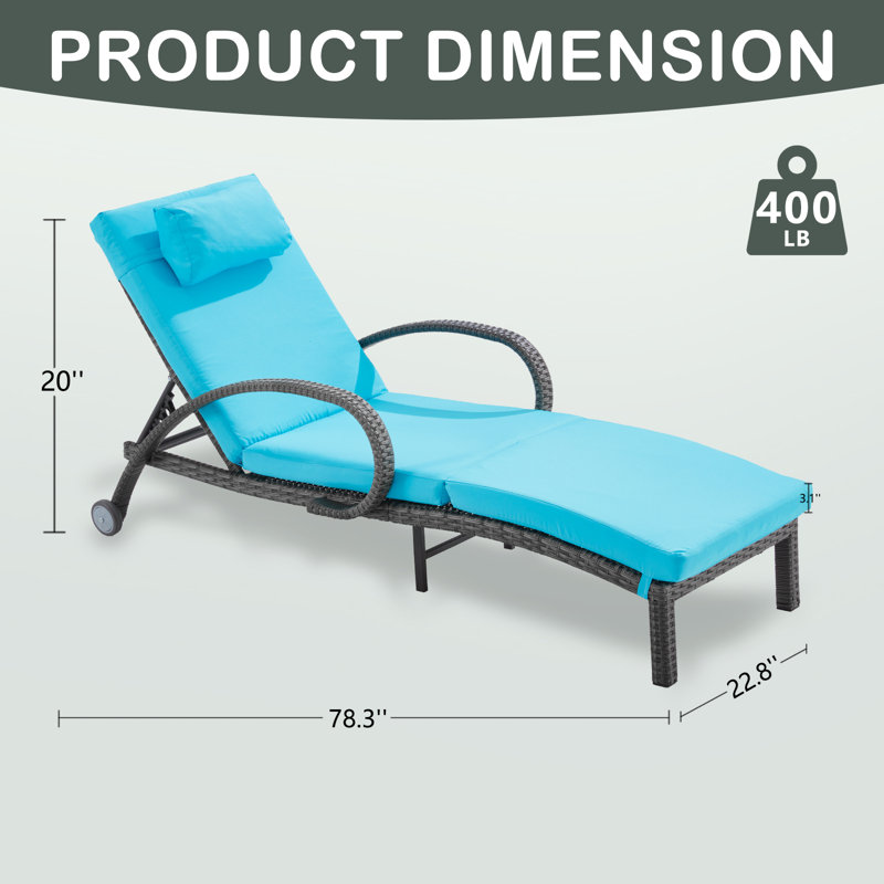 Outdoor Lounge Chairs Set Of 2,Adjustable 5-Position Outdoor Chaise Lounge With Armrests & Wheels For Poolside, Backyard, Deck