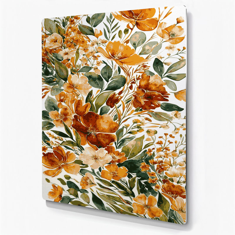 Aquarelle florale 45, art mural en métal brun, 30" H x 20" W