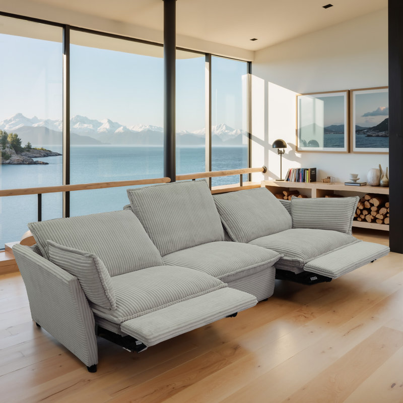 Emilio 116.14" Modular Power Inclining Sofa Sofa with headrest, stain-resistant Corduroy fabric, 5-zone lumbar support