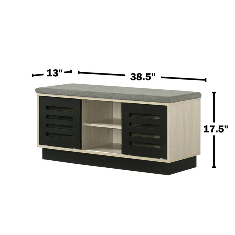 Armoire à chaussures de 38,5 po avec portes coulissantes et plateau rembourré, finition chêne