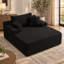 Chaise longue d'intérieur surdimensionnée avec 3 coussins, fauteuil en velours côtelé noir de 143 cm pour salon