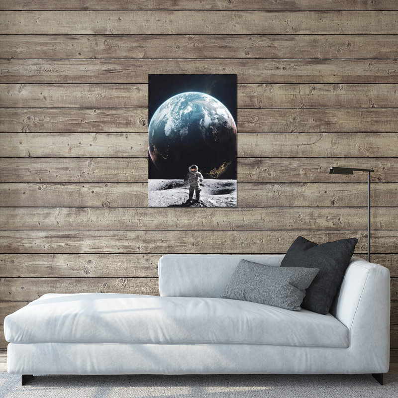 Astronaute marchant sur la lune devant la planète Terre par Gen Z - photographie sans cadre