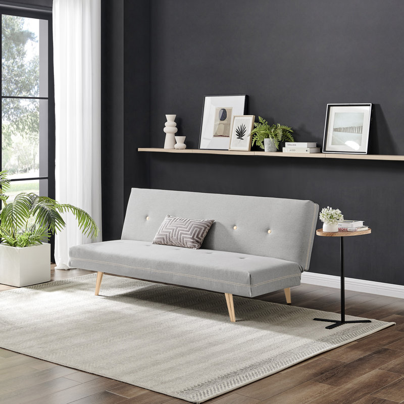 Tomson 2 Seater Sofa Bed Sleek Modern Minimalist Design - Luxury Upholstered Fabric Chesterfield, Grey