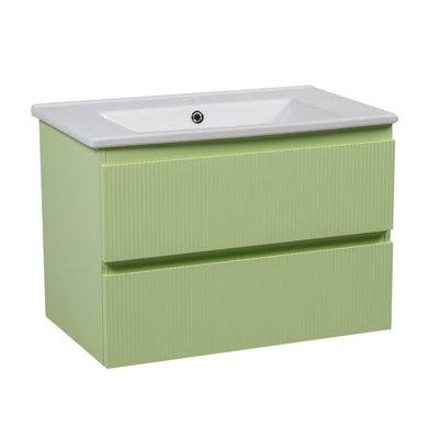 Modern Wall-Mounted Bathroom Vanity With Washbasin | Carlota Pistachio Matte Collection | Non-Toxic Fire-Resist GM MDF-24"-Omega Collection R-Line 24"