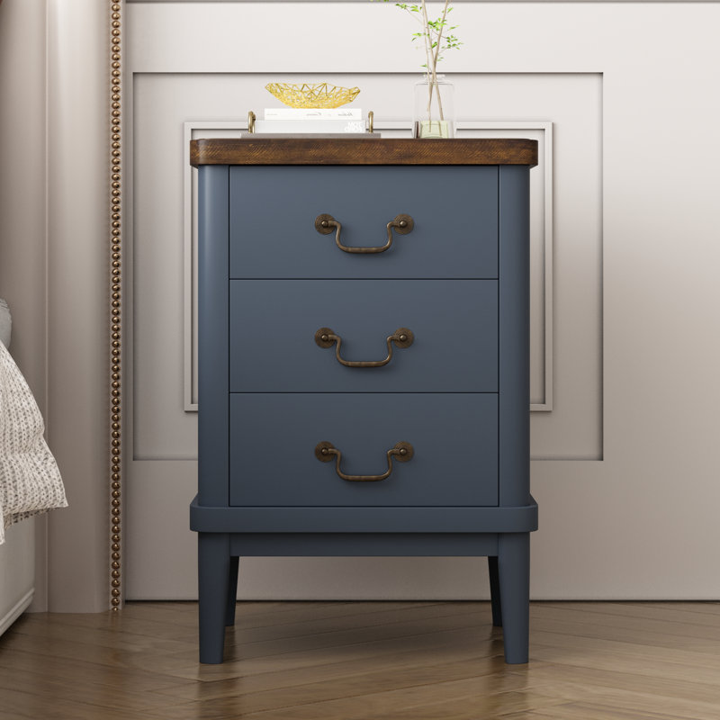 3-Drawer Nightstand Side Table Quick 5-Minute Assembly, Navy