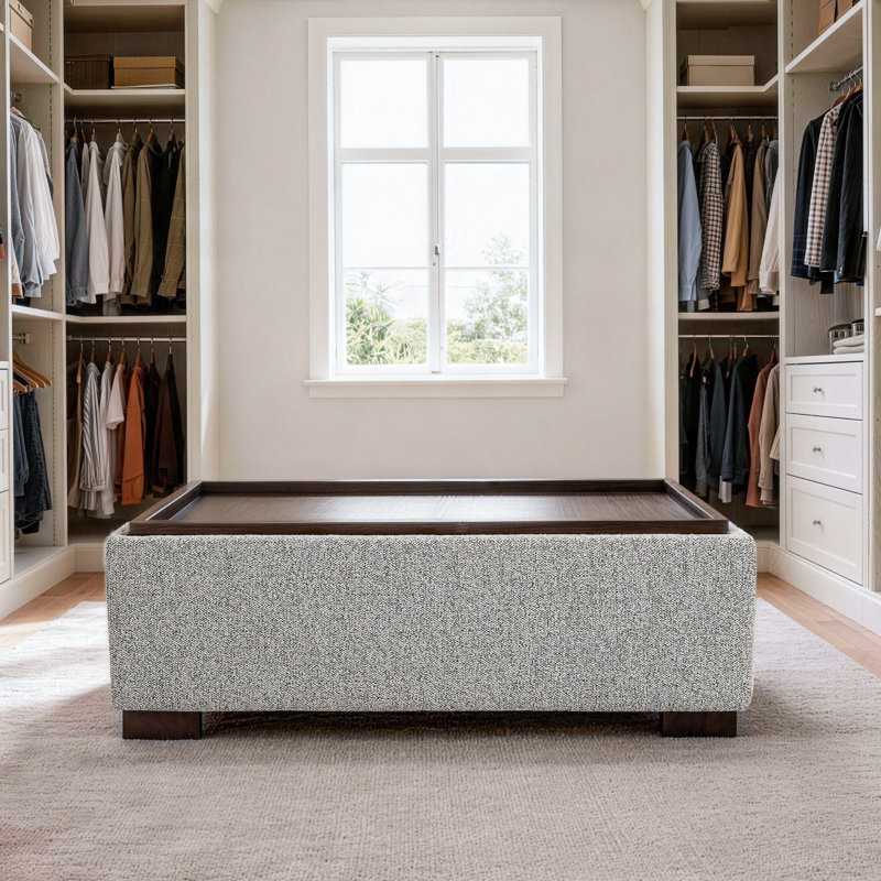 Repose-pieds de rangement l 44 po avec plateau réversible en bois, Gris
