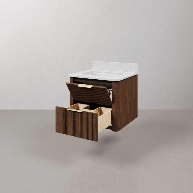 Clapp Single Rectangle Sink Floating Bathroom Vanity with Cultured Marble Top in Truffle Oak, 24"