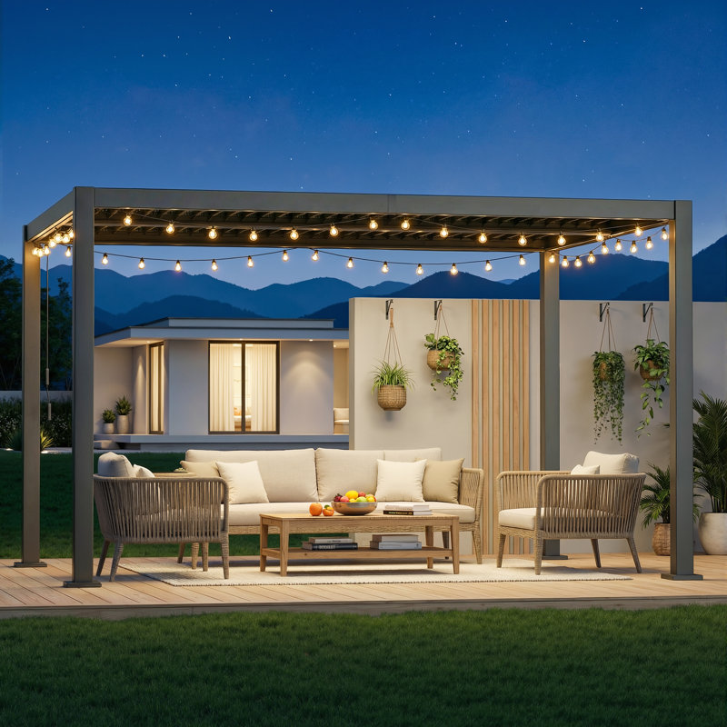 10 X 13 Ft Aluminum Pergola With Adjustable Louvered Roof, Outdoor Small Pergola For Deck Backyard Garden