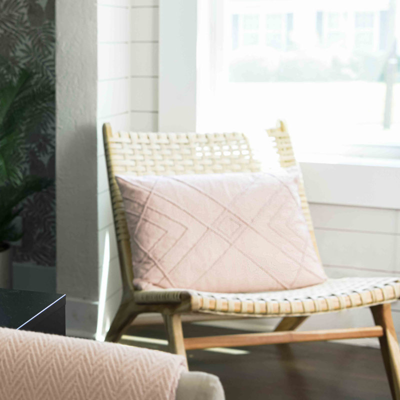 Blush Cotton Embroidered Geometric Lumbar Pillow