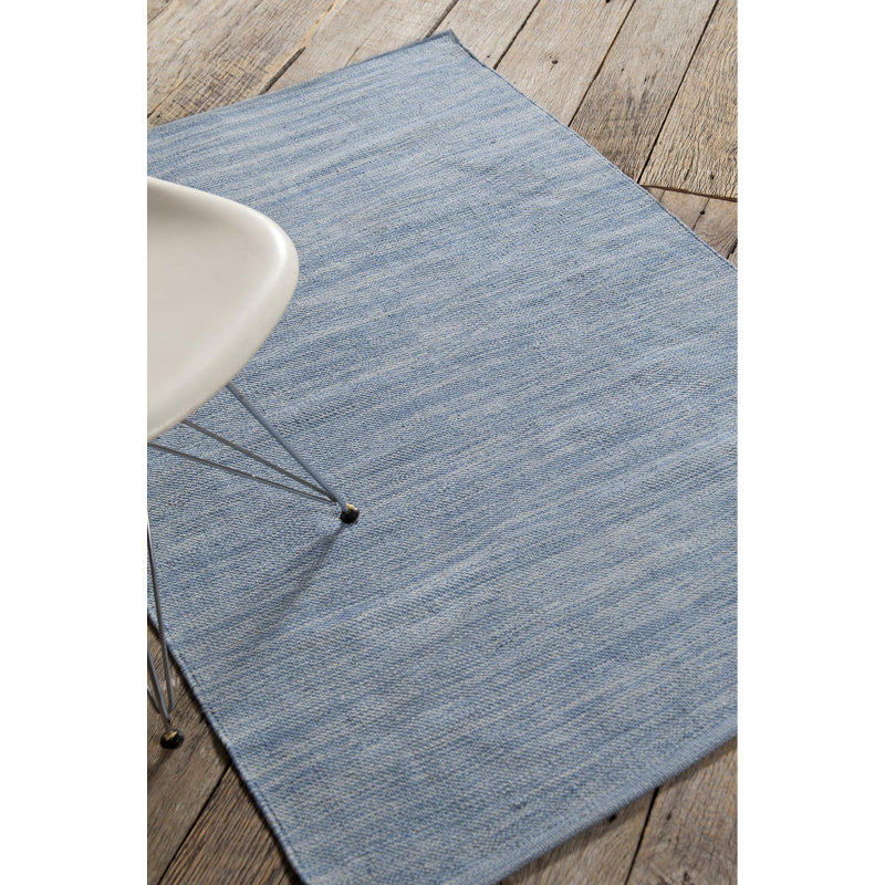 India Hand Loomed Cotton Modern Area Rug in Blue, Rectangle 5' x 7'6"