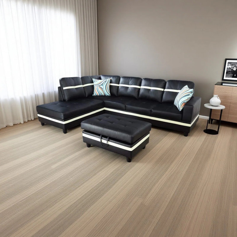 Canapé modulaire en cuir synthétique 3 pièces, Similicuir noir / blanc, Orienté à gauche (vu de face)