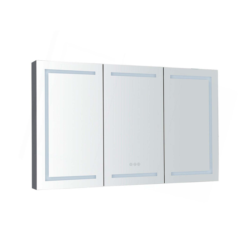 Armoire à pharmacie 60 po x 36 po à DEL avec miroir, douilles et tablettes en verre réglables, à intensité variable, anti-buée