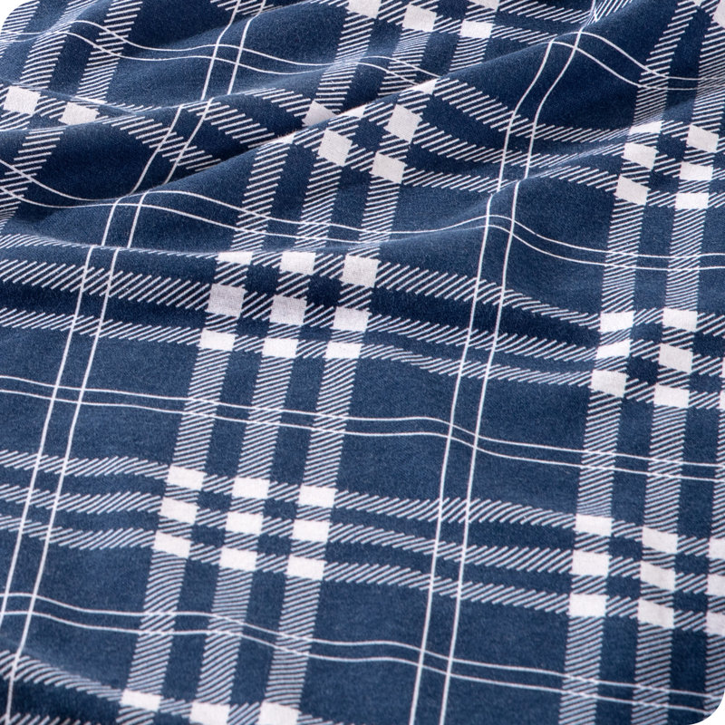Flannel Machine Woven Plaid Sheet Set, Twin XL Sheet Set with 1 Pillowcase, Blue/White Stirling Plaid