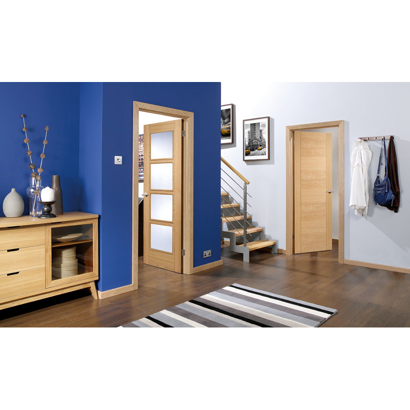 Vancouver 4L Glazed Prefinished Oak Internal Door, 204 cm H x 72.6 cm W x 4 cm D