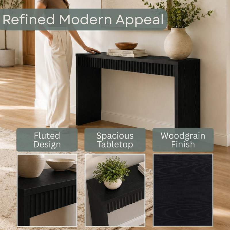 Allegonda Fluted Entryway Hall Console Table/Desk, Black