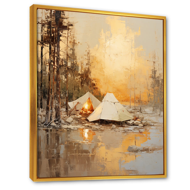«Camping Tent Outdoor Adventure II», reproduction sur toile, Cadre flottant doré, H 20 po x l 12 po x P 1 po
