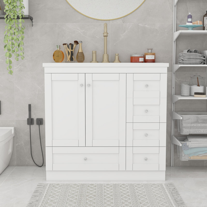 Meuble-lavabo sur pied 36 po style Shaker, Blanc