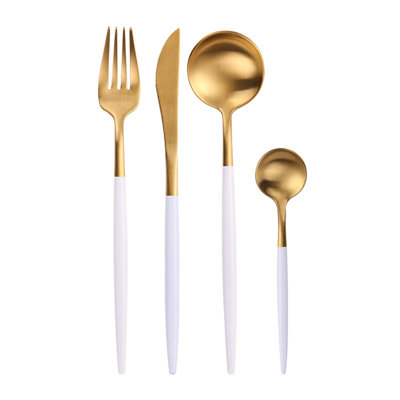 304 Stainless Steel Gold-Plated Cutlery Set, 24-Piece Fork, Knife, And Spoon For Dining, Dishwasher Safe