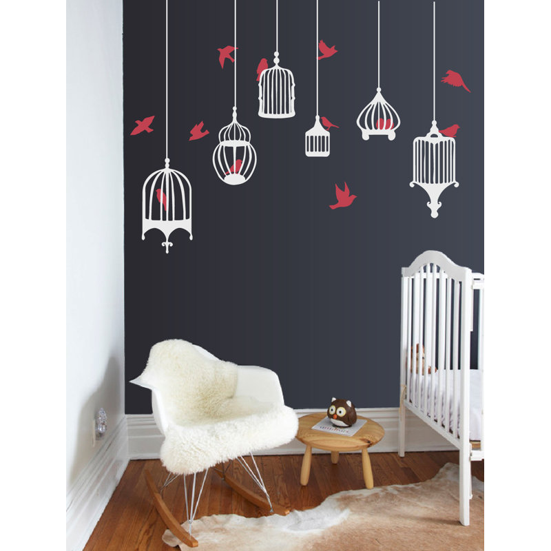 Décalcomanie murale galores oiseau, H 31 po x l 38 po x p 0,01 po, Rouge / blanc