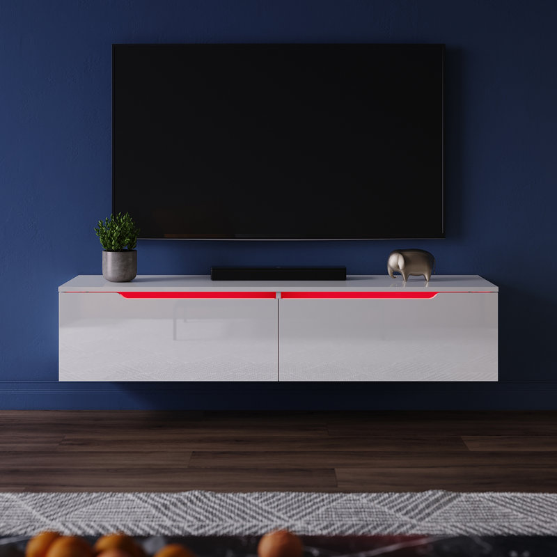 LED TV cabinet Stand for TVs, 30cm H x 140cm W x 35cm D, White