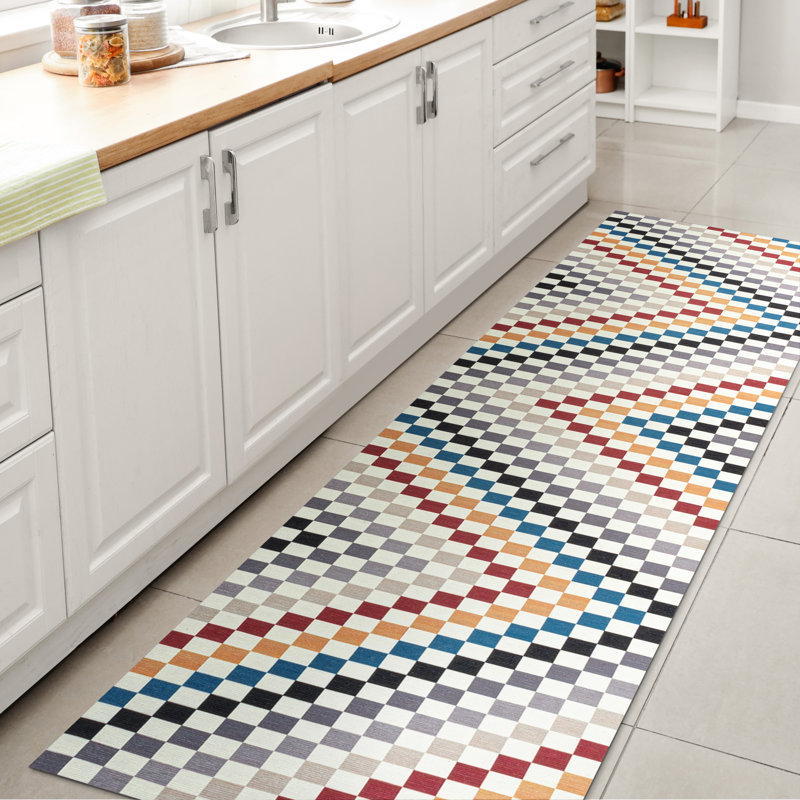 Mariquilla Modern Cottage Checkerboard Washable Multi-Colored Rug, Runner 2' x 8'