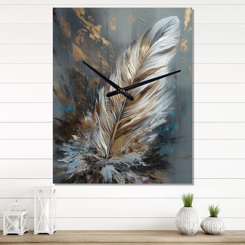 Horloge murale Feather Wanderlust III - Glam Feather, H 32 po x l 24 po x P 1 po