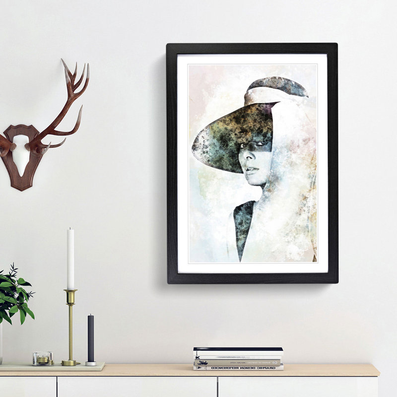 Audrey Hepburn Portrait in Abstract - Picture Frame Painting Print on MDF, 48cm H x 36cm W x 2cm D, Black Framed