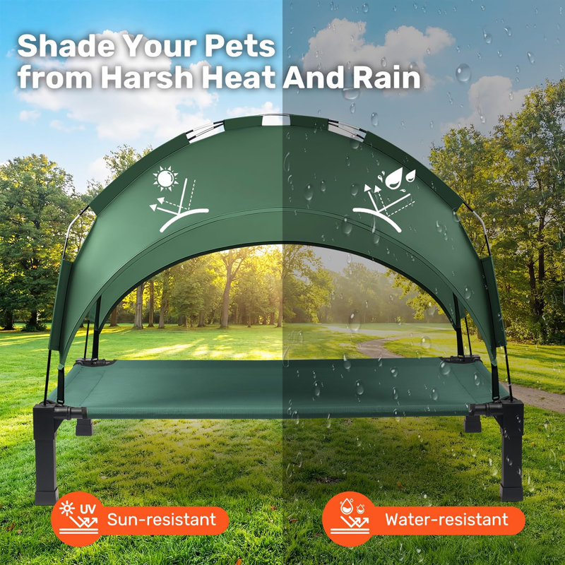 Lit surélevé pour chien avec auvent amovible, Vert