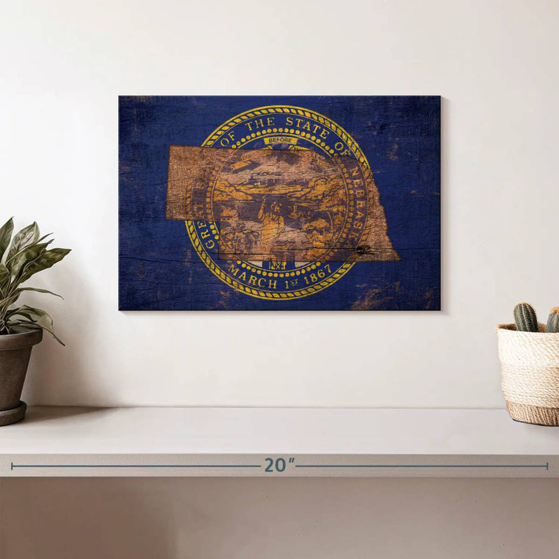 State Map Over Nebraska Flag, 8" H x 12" W
