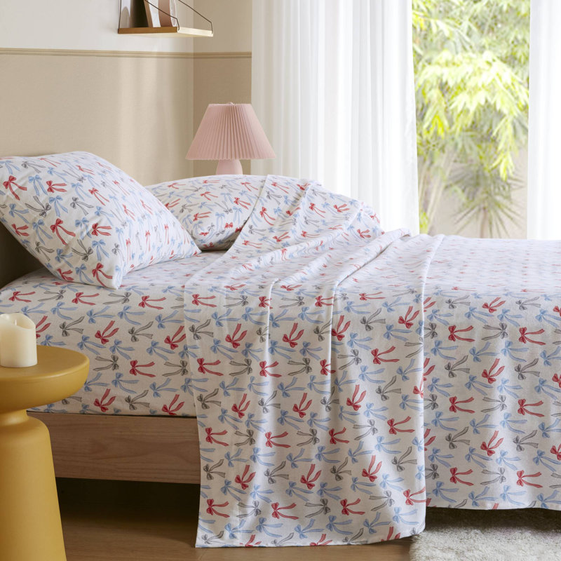 Ensemble de draps 100% coton, ensemble de draps à motifs classiques, Ensemble de draps pour lit simple avec 1 taie d'or