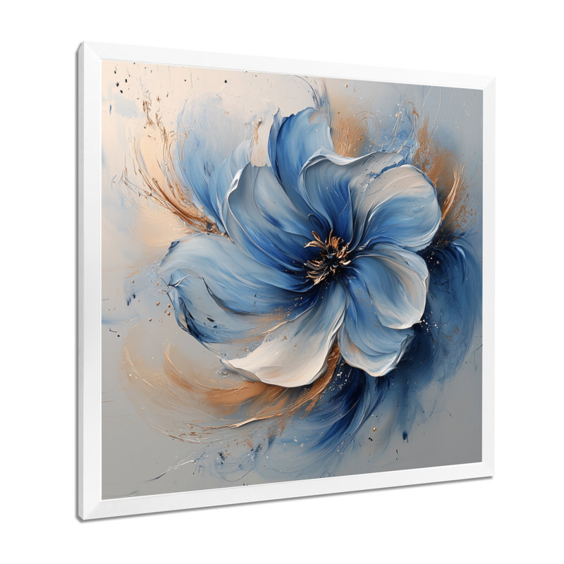 «Sammons White Velvet Blue Chrysanthemums Ink River VI», art mural sur toile Chrysanthemums, H 36 po x l 36 po, Blanc