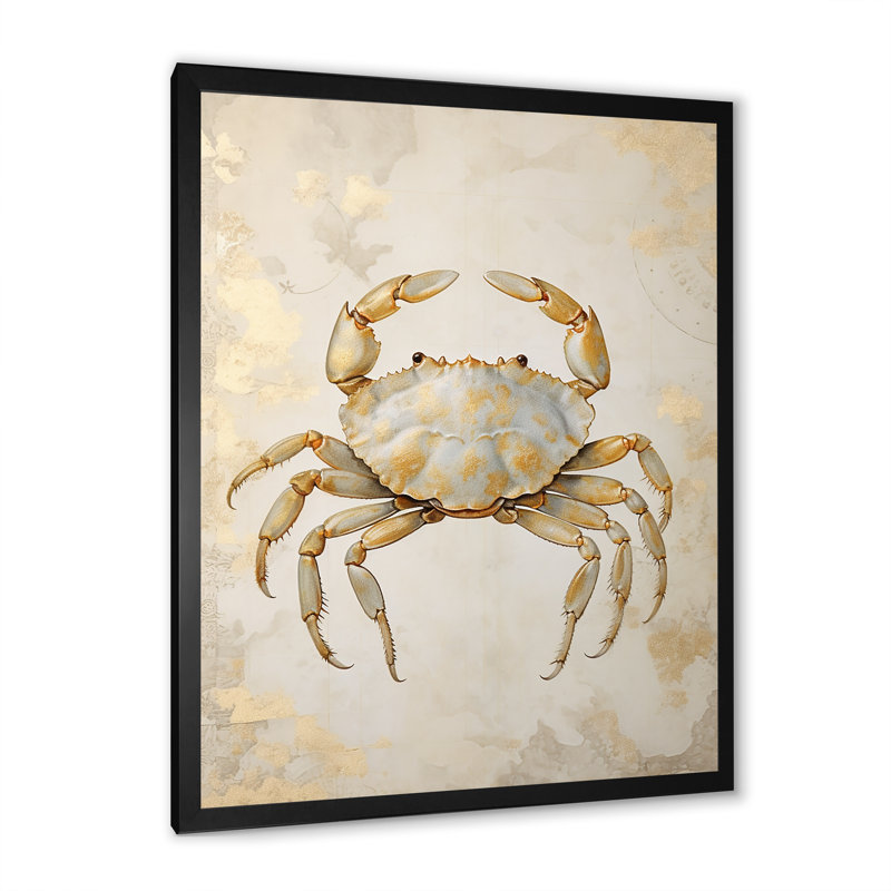 Minimalisme crabe, peinture II sur toile, H 44 po x l 34 po x P 1,5 po, Cadre simple noir