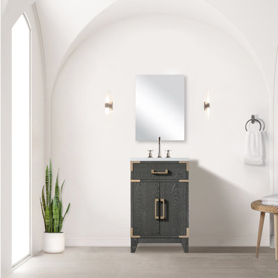 20 In. W Black Oak Single Bath Vanity With Acrylic Countertop, Soft - Close Drawer And 18 Mirror For Home Depth, Oak, Mirror, Top Closing Feature