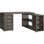 Bureau de coin en L à 3 tiroirs gris vieilli, cinq tablettes pour ranger les appareils électroniques, idéal pour la maison ou le bureau. Ce bureau gris avec tiroirs et étagères crée un espace de travail fonctionnel.