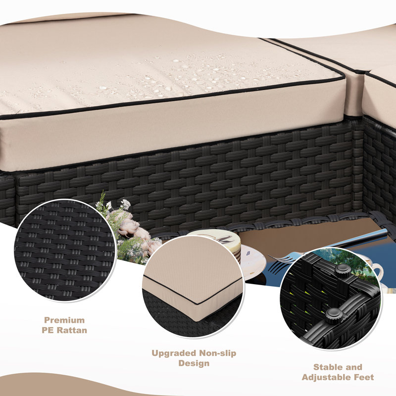 Ensemble de sièges de patio extérieur pour 6 personnes avec coussins, Kaki, Noir
