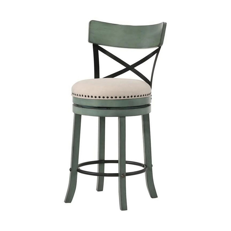 Tabouret de bar pivotant en bois massif de 19,5 po de largeur Hesser, ensemble de 2, Beige / vert antique