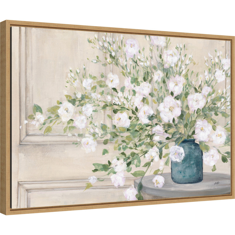 "Bouquet blanc encadré sur toile" par Julia Purinton, peinture, H 16 po x l 23 po x P 2 po
