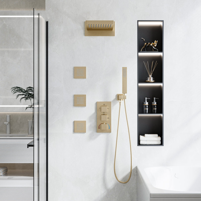 Système de douche thermostatique de luxe à 4 fonctions avec jets de pluie, cascade, portatifs et corporels - Certifié cUPC
