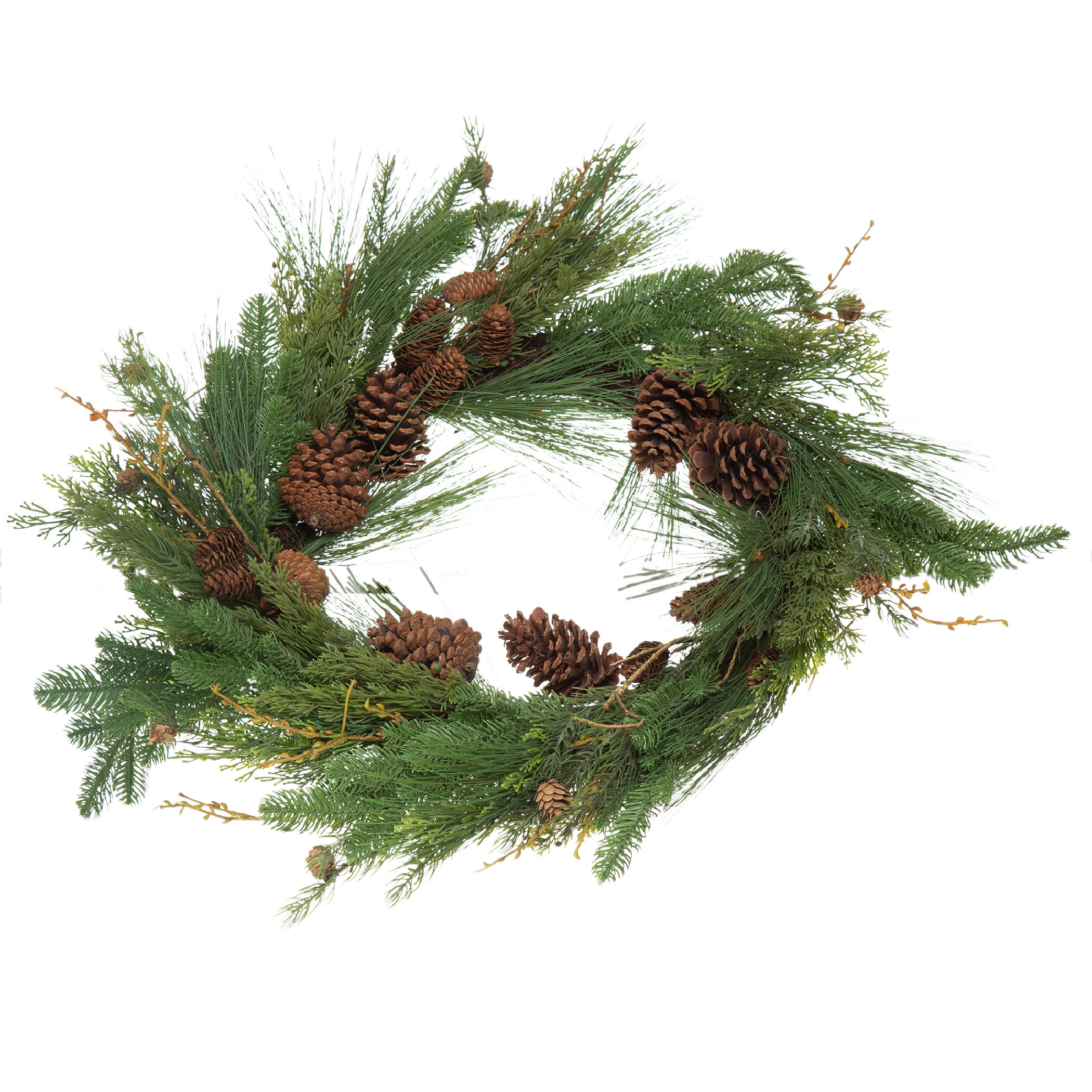 The Holiday Aisle® Jolett Cream Ribbon Wreath with Ornaments, Pinecones and  Berries & Reviews