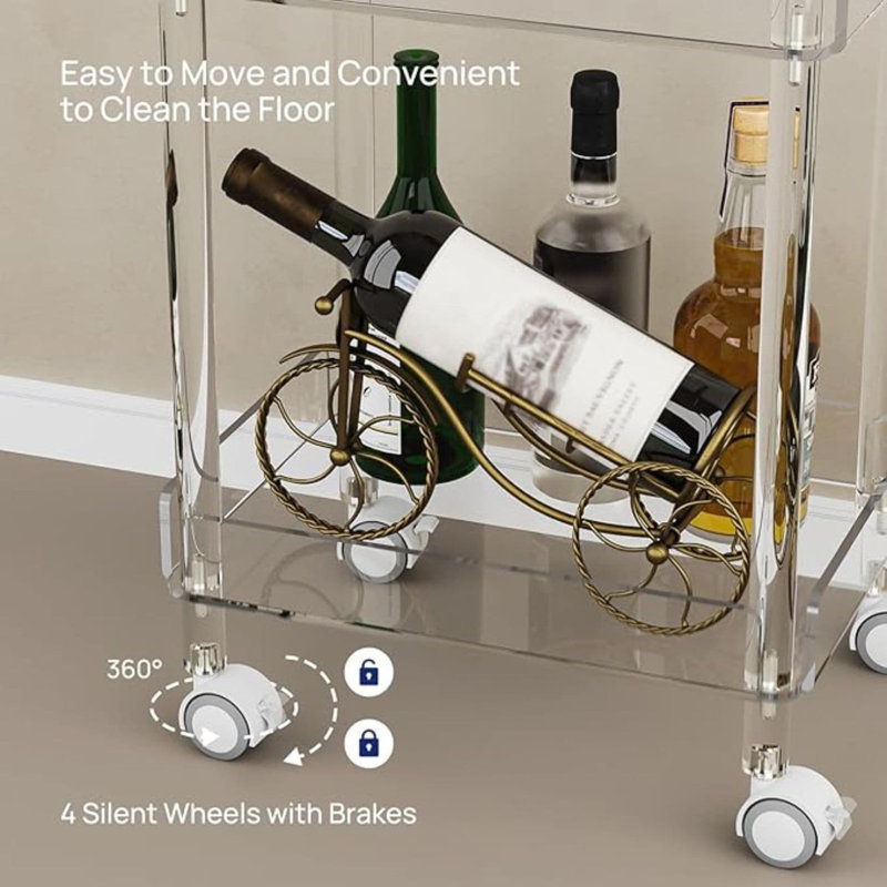 Clear Acrylic 3-Tier Rolling Serving Cart with Lockable Wheels